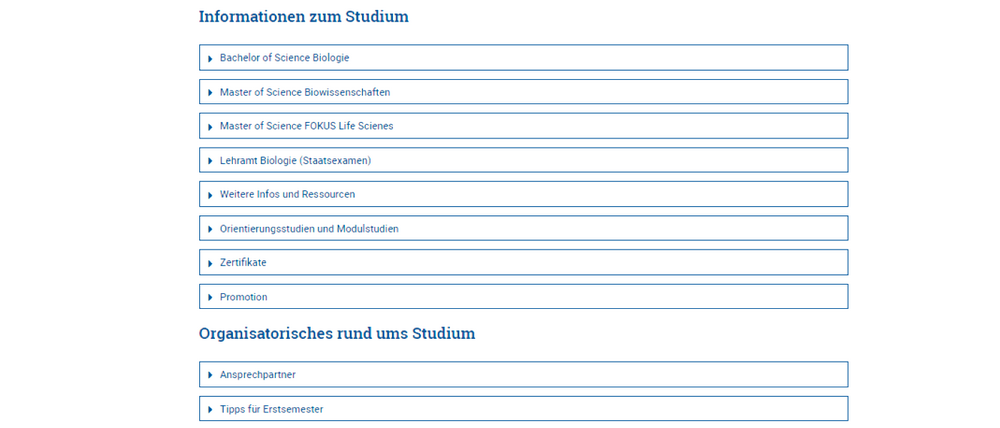 Screenshotinfo on study programmes